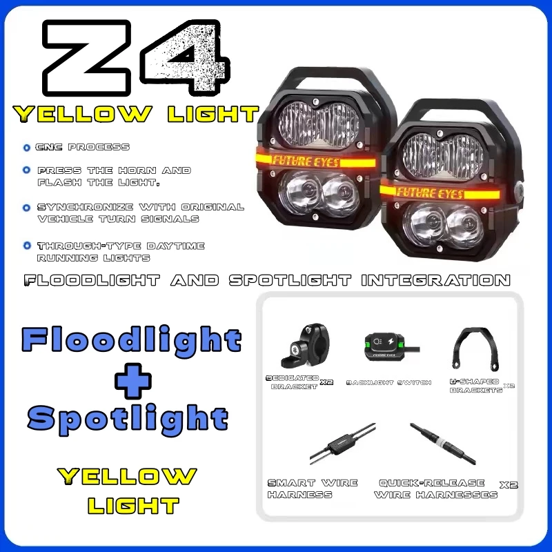 FUTURE EYES Z4 Motorcycle Floodlight LED Spotlight Super Bright Floodlight Through Running Lights with Wired Backlight Switch - Image 6