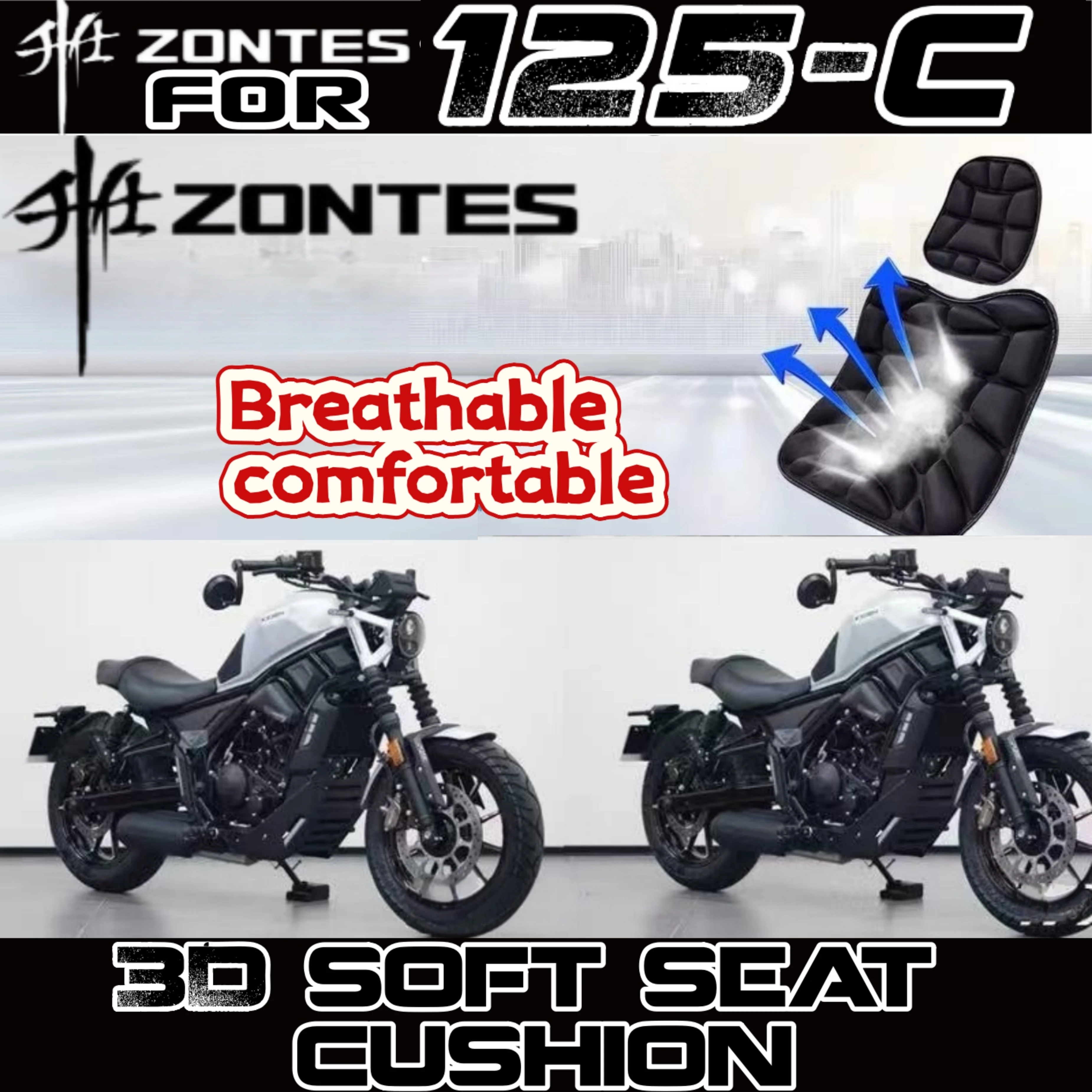 FOR ZONTES 125C Motorcycle Seat Cushion - Thickened, Heat Insulating, Rainproof, Sunproof, Shock-Absorbing, 3D Soft, Breathable