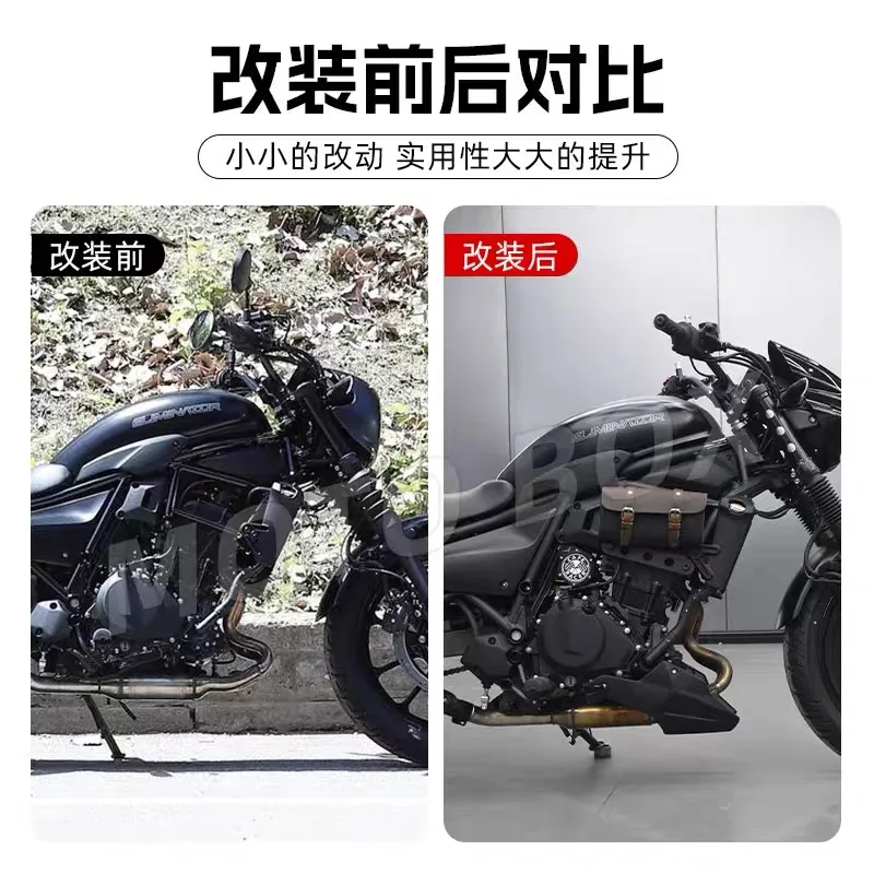 For Kawasaki Eliminator 500 modified retro front side tactical hanging board canvas side bag tool bag hanging bag bracket access - Image 2
