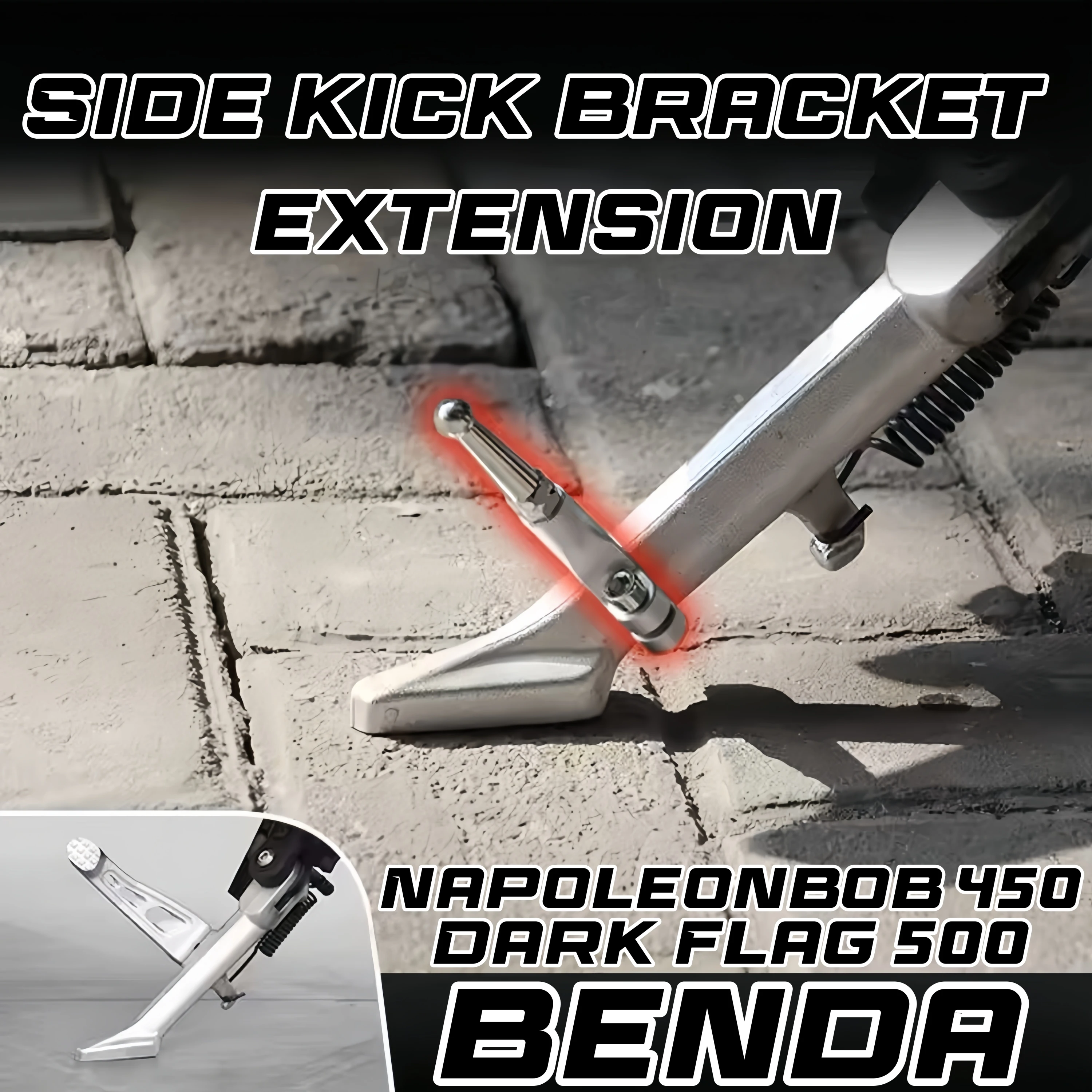 For BENDA Napoleonbob 500 Side Kick Bracket Extension Dark Flag500 Small Side Kick Bracket, made of aluminum alloy.