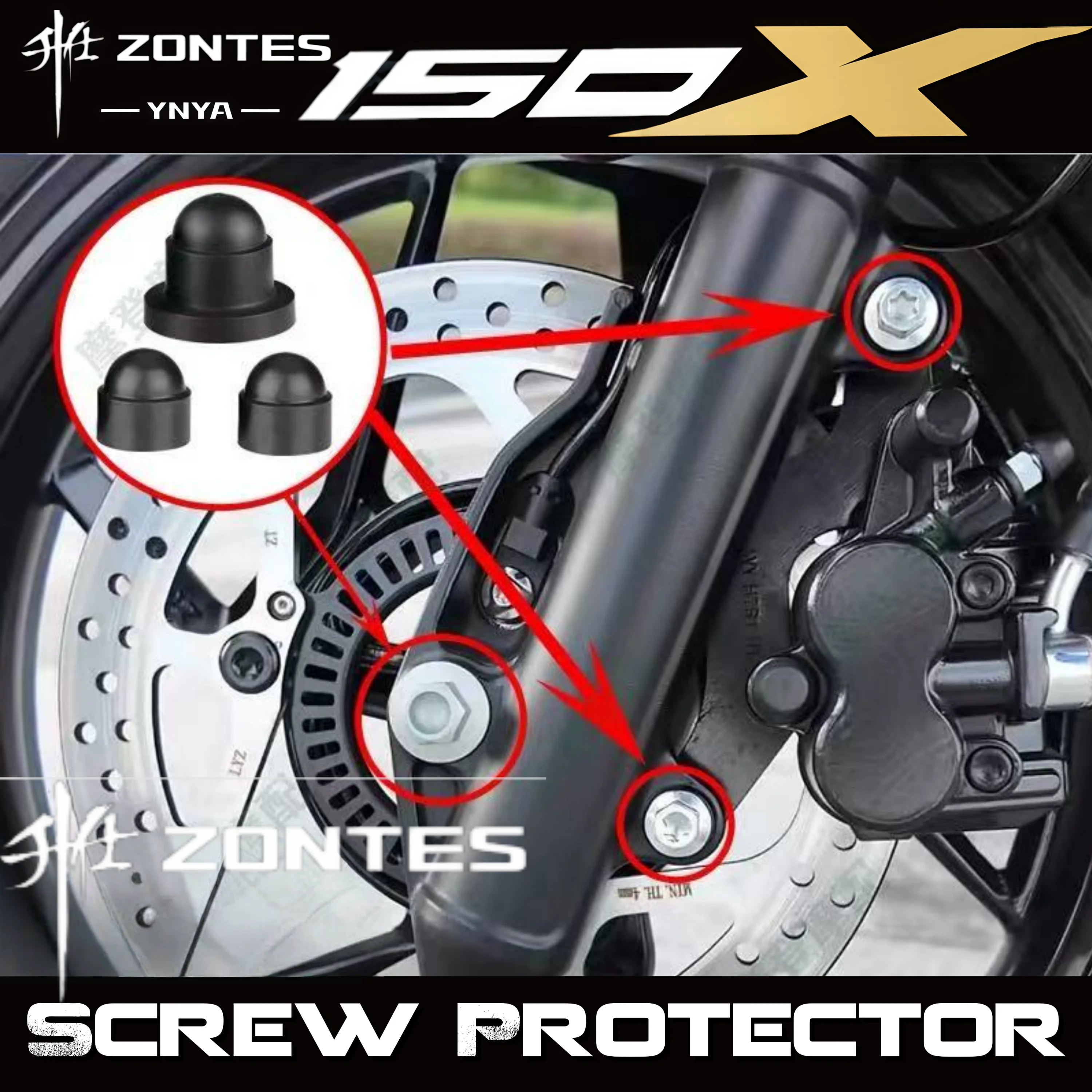 FOR ZONTES 150X Scooter Modification Parts: Front Wheel Axle Fork Shock Absorber Bolts, Dustproof and Waterproof Caps