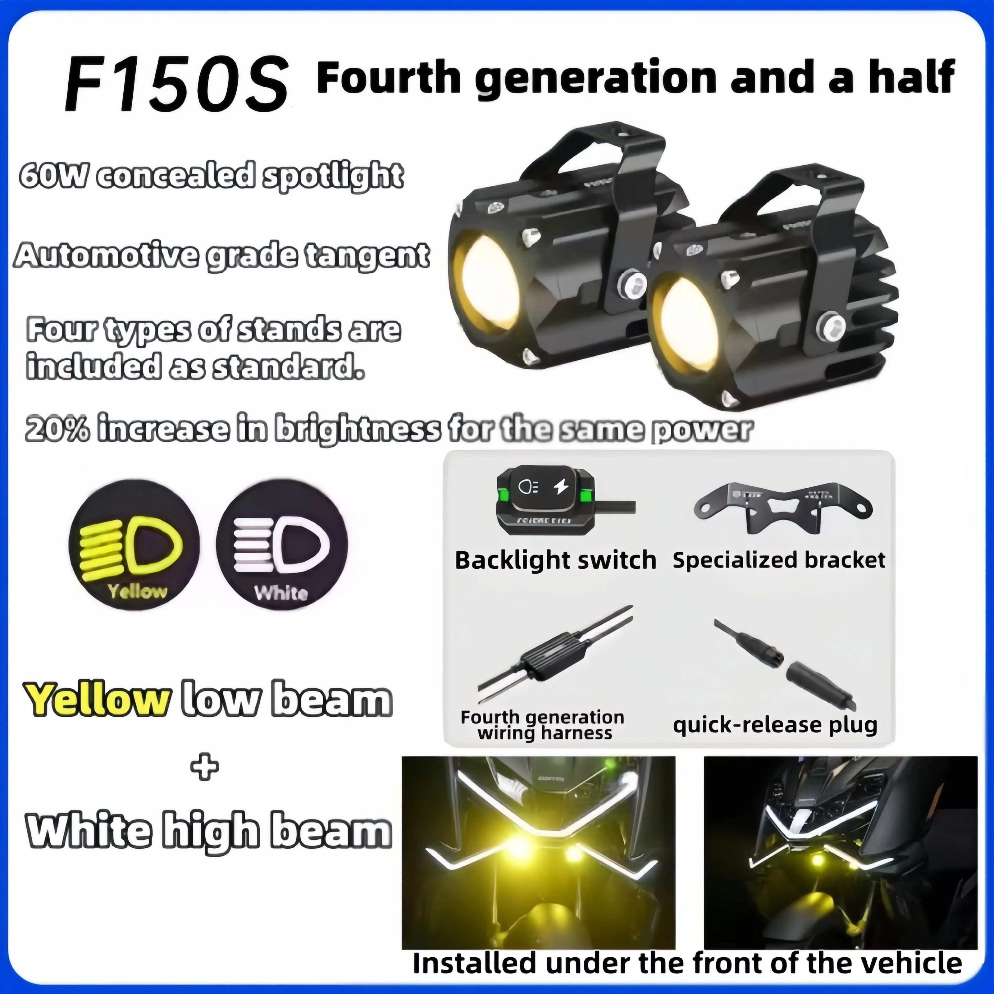 FOR ZONTES 125X150X F150-S Concealed Motorcycle Led Driving Lights Spotlight Small Size High-power 60W Superbright Lamps Front Fog - Image 3