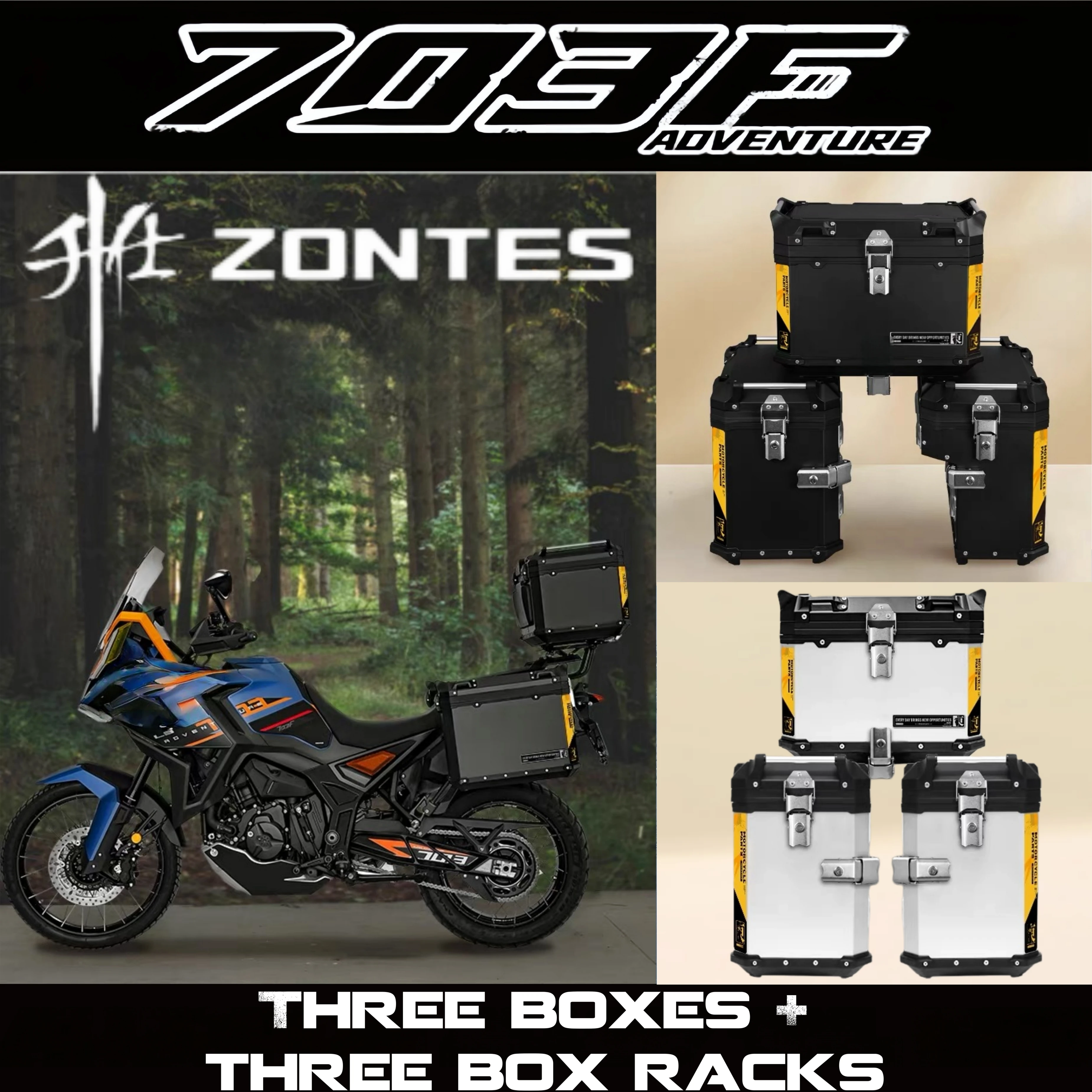 FOR ZONTES 703F Three-Box Modified Motorcycle Dual-Dual-Box Top Box Aluminum Alloy Side Boxes Quick-Release Box Rack Accessories