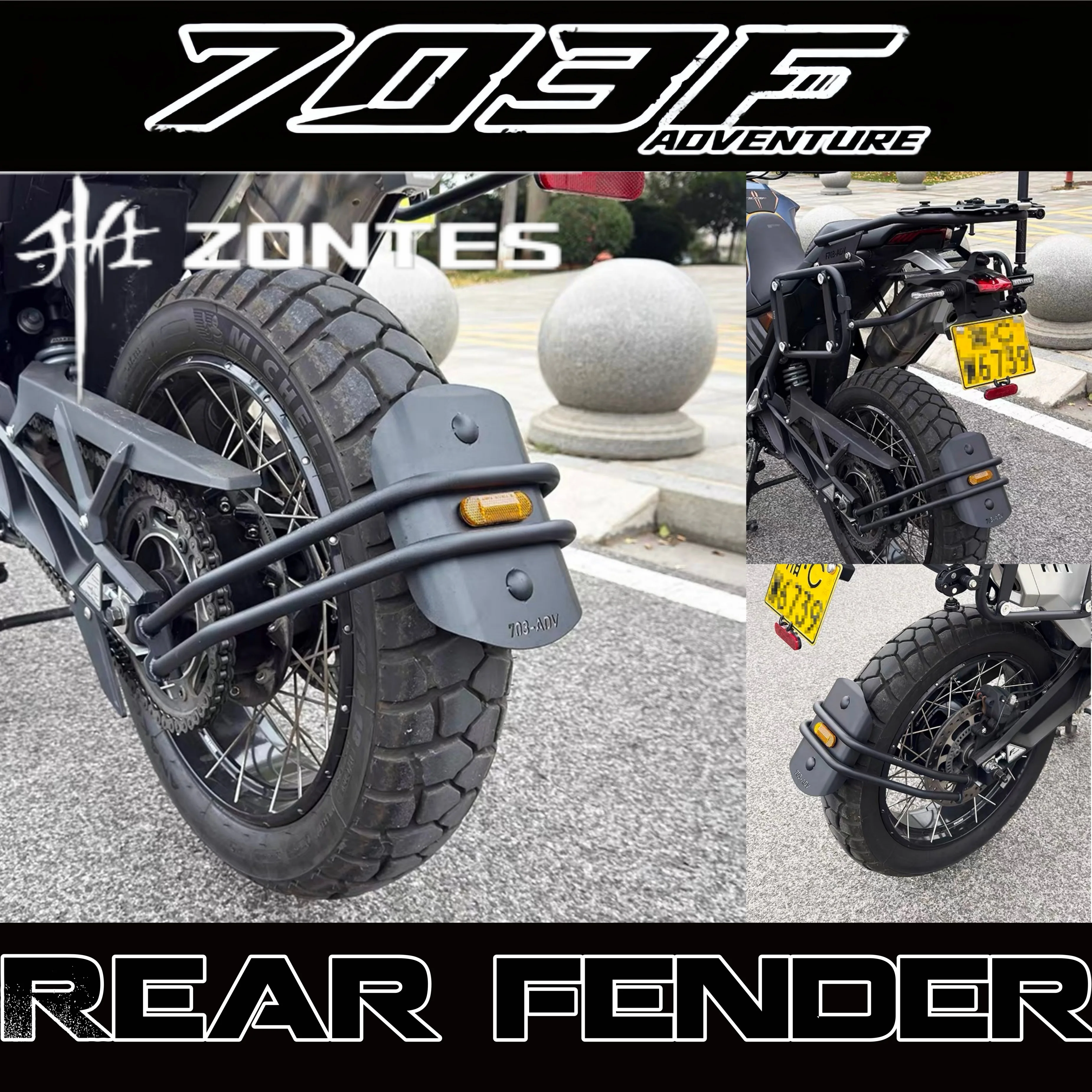 FOR ZONTES 703F Modified Rear Fender Stainless Steel Rear Mudguard Three-Cylinder ADV Rear Fender Rear Water Deflector