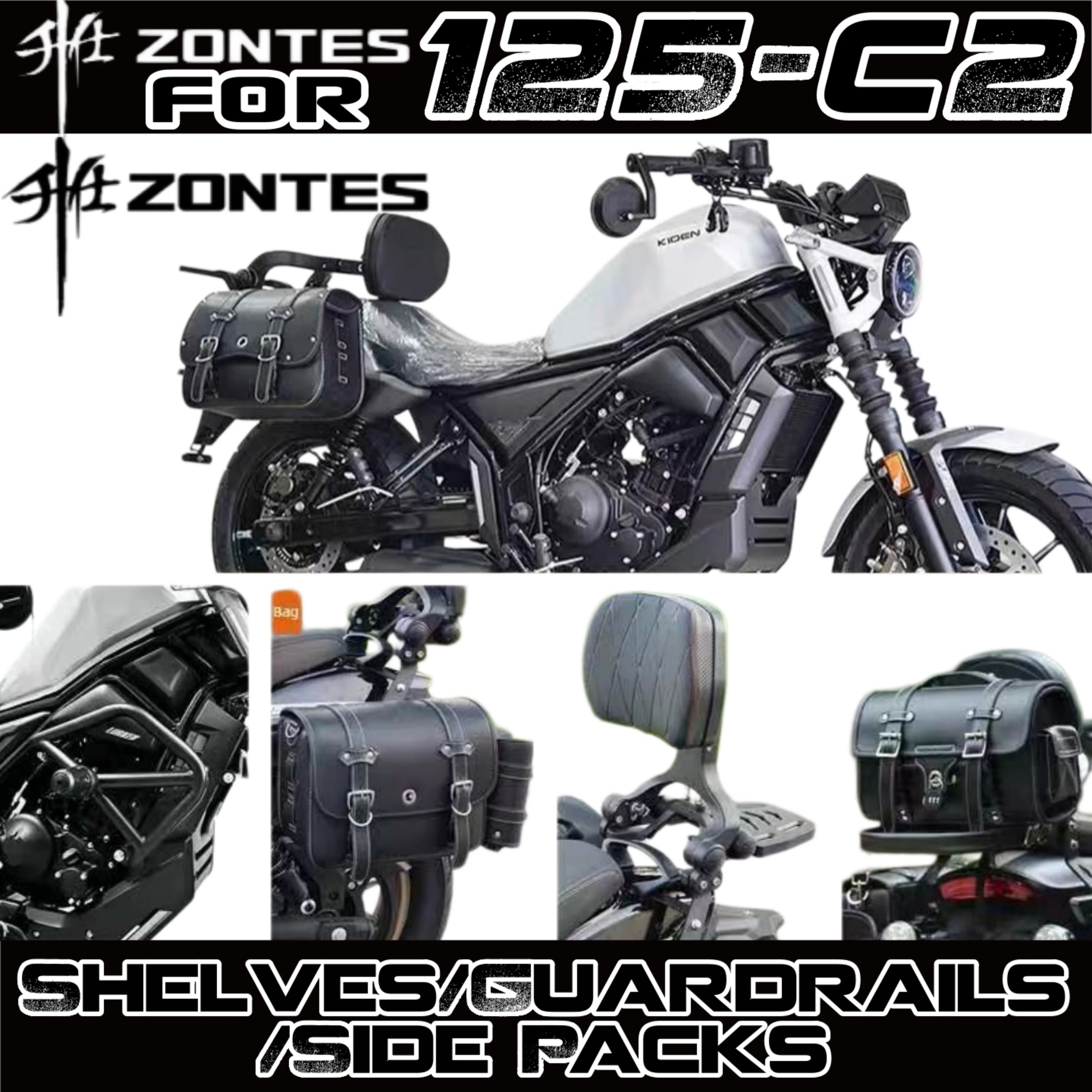 FOR ZONTES 125C2 Folding Backrest Rack Side Guard Bag Quick-Release Canvas Bag Full Helmet Rear Bag Modification