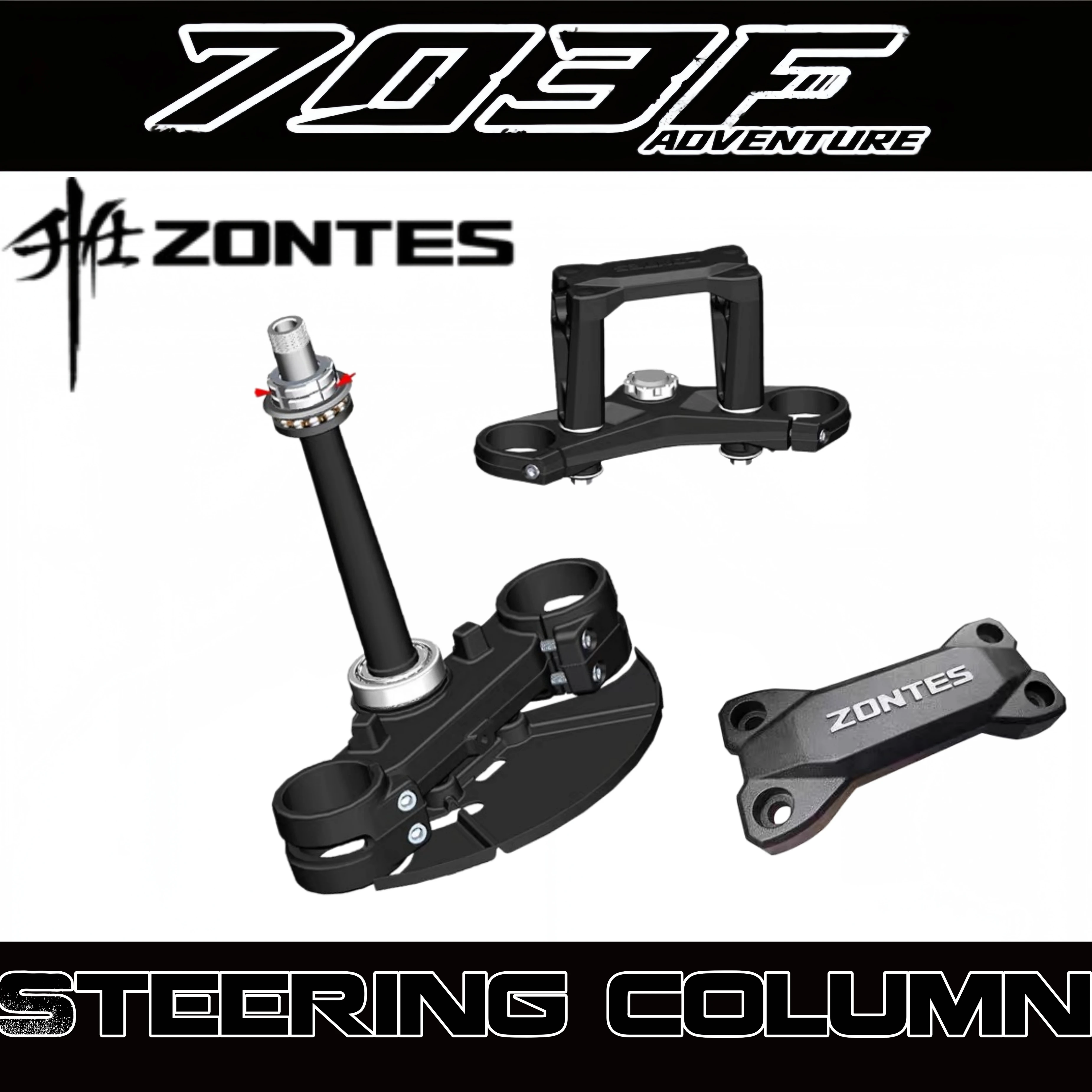 FOR ZONTES 703F Steering Stem, Upper and Lower Triple Clamps, Pressure Block, Steering Head, Bearing Parts
