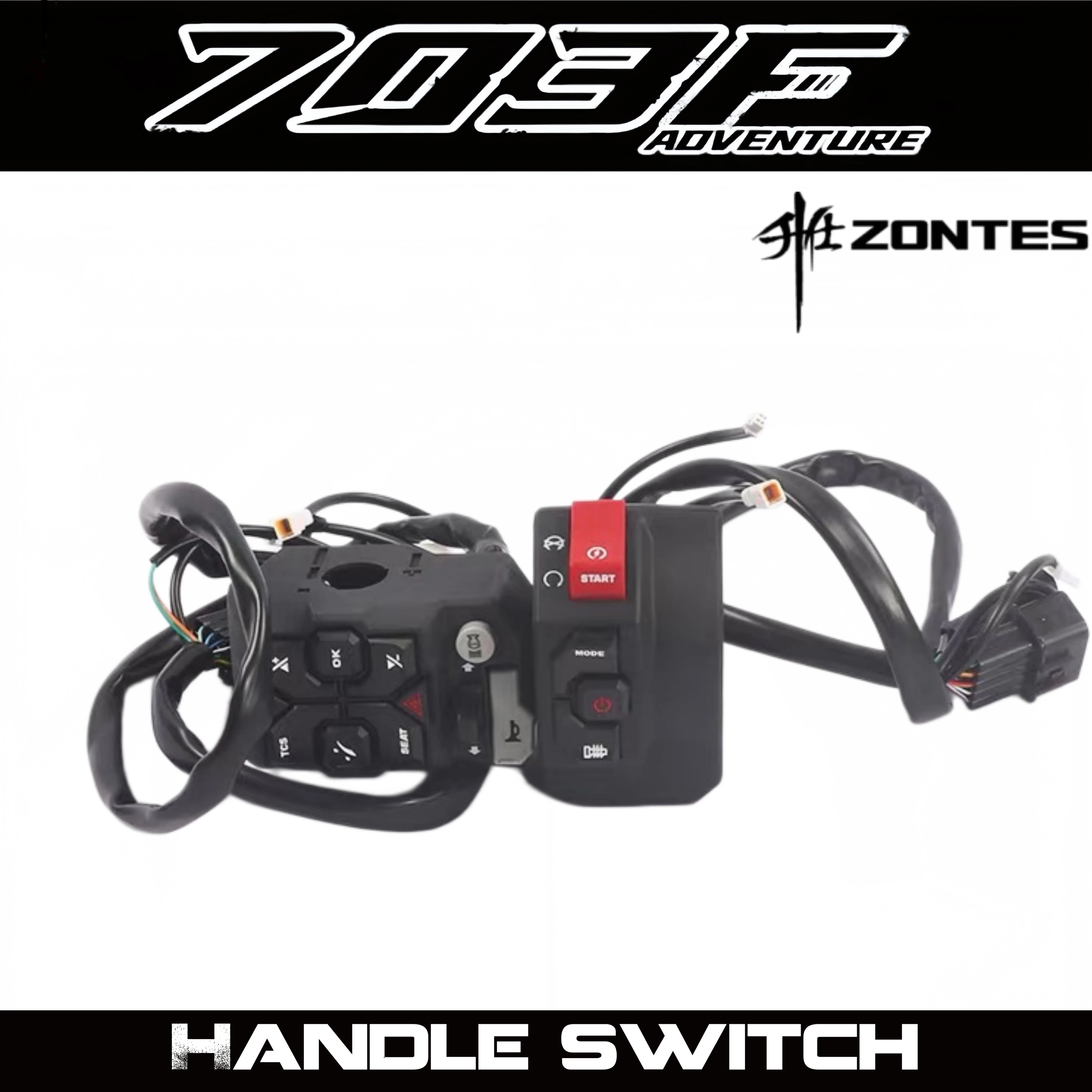 FOR ZONTES 703F three-cylinder engine: left and right handlebar switch, ignition switch, horn, overtaking light switch.