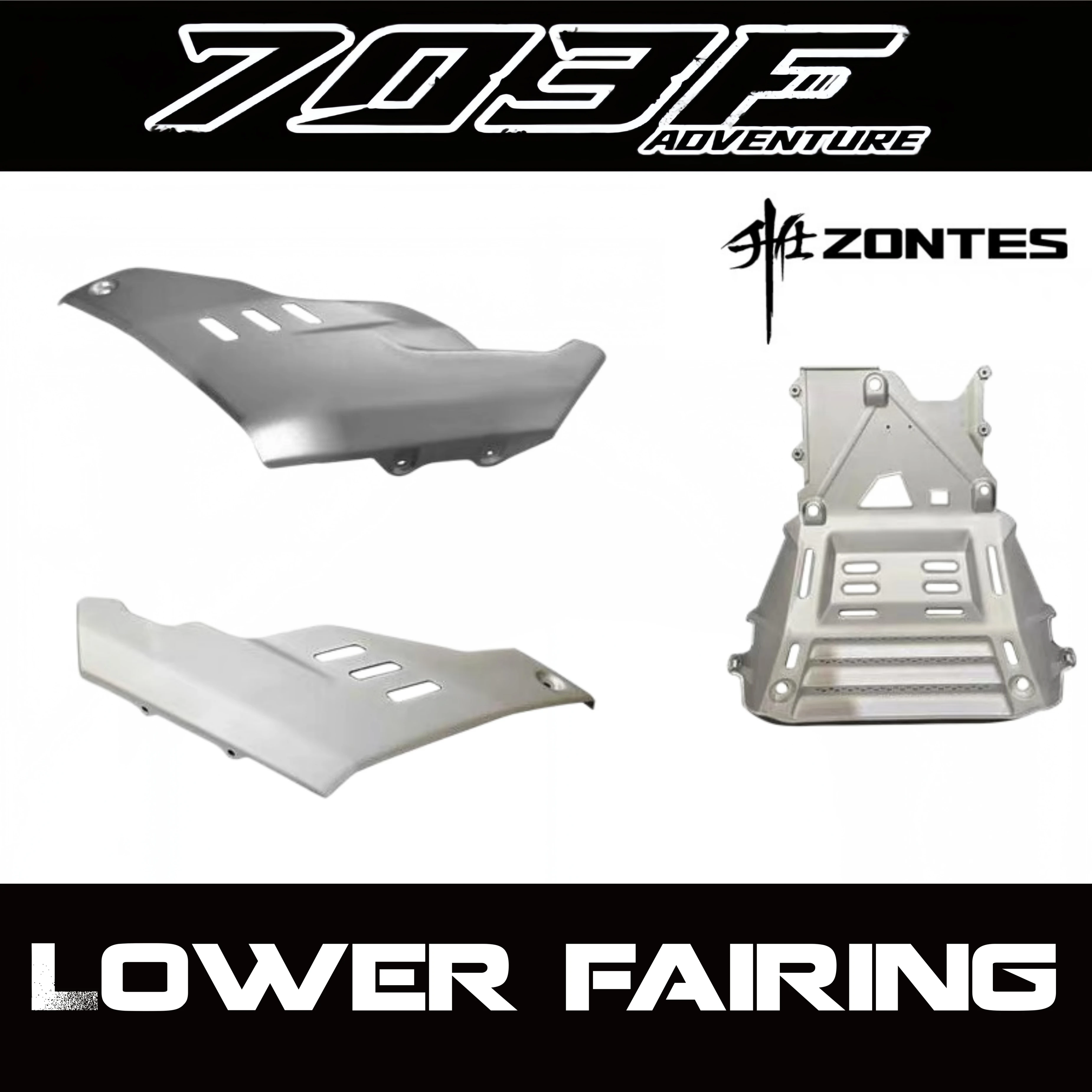 Original parts for ZONTES 703F engine skid plate, left and right decorative panels, engine lower fairing.