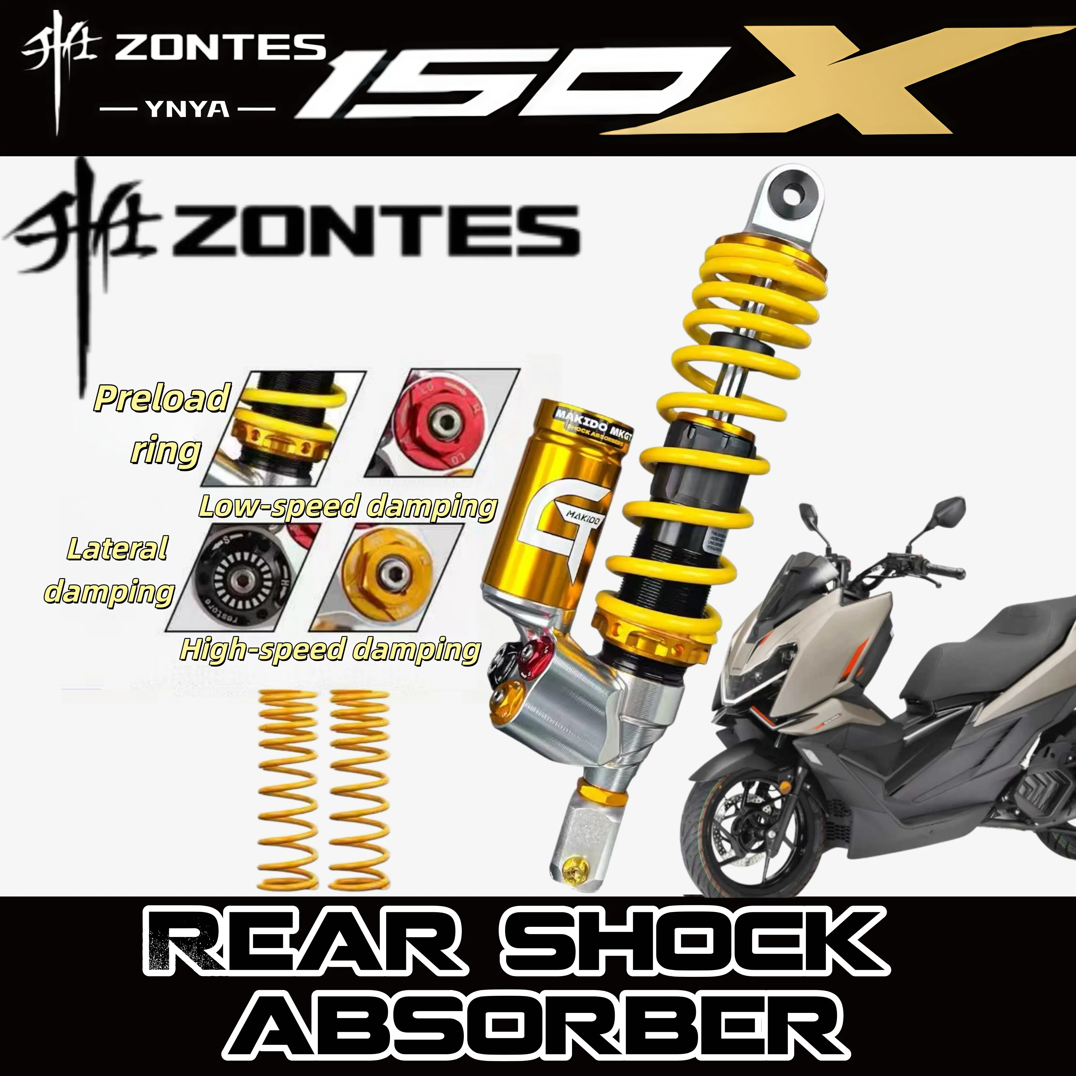 FOR ZONTES 150X / HONDA PCX160 Modified with AEIF- MKGT Adjustable Dual Damping Rear Suspension