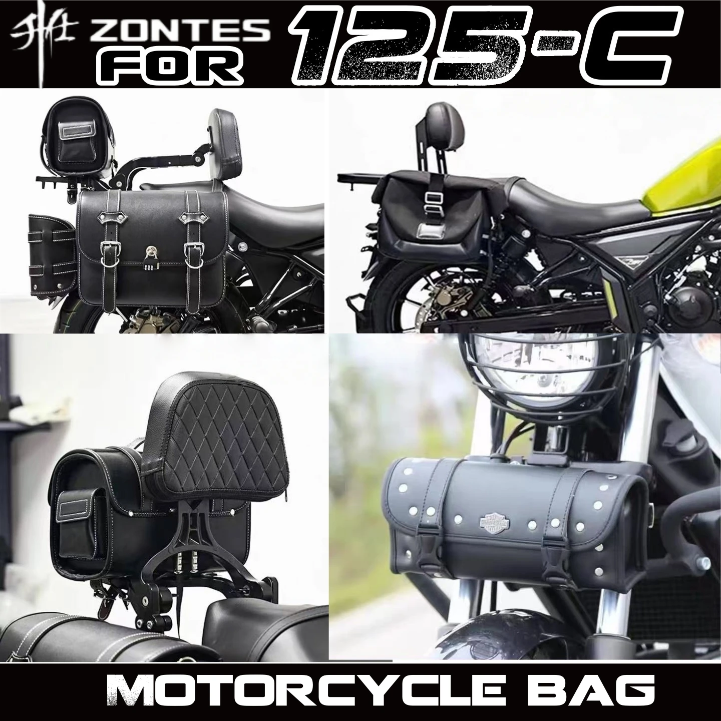 FOR ZONTES 125C bumper modification, retro side bag, canvas bag, folding backrest, shelf, anti-fall bar, three-box