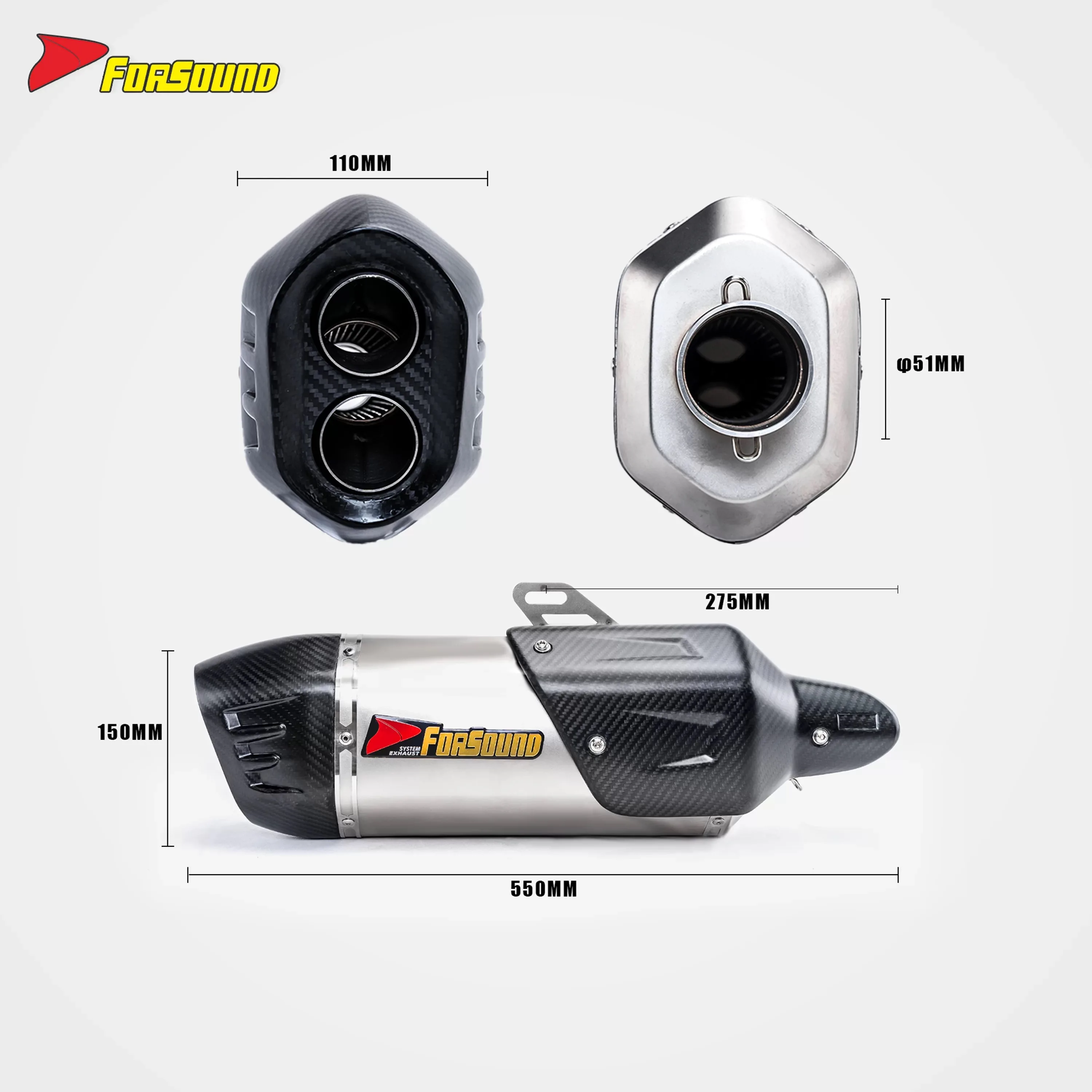 FOR ZONTES 703F motorcycle exhaust pipe 51mm shield modified carbon fiber tail section - Image 5