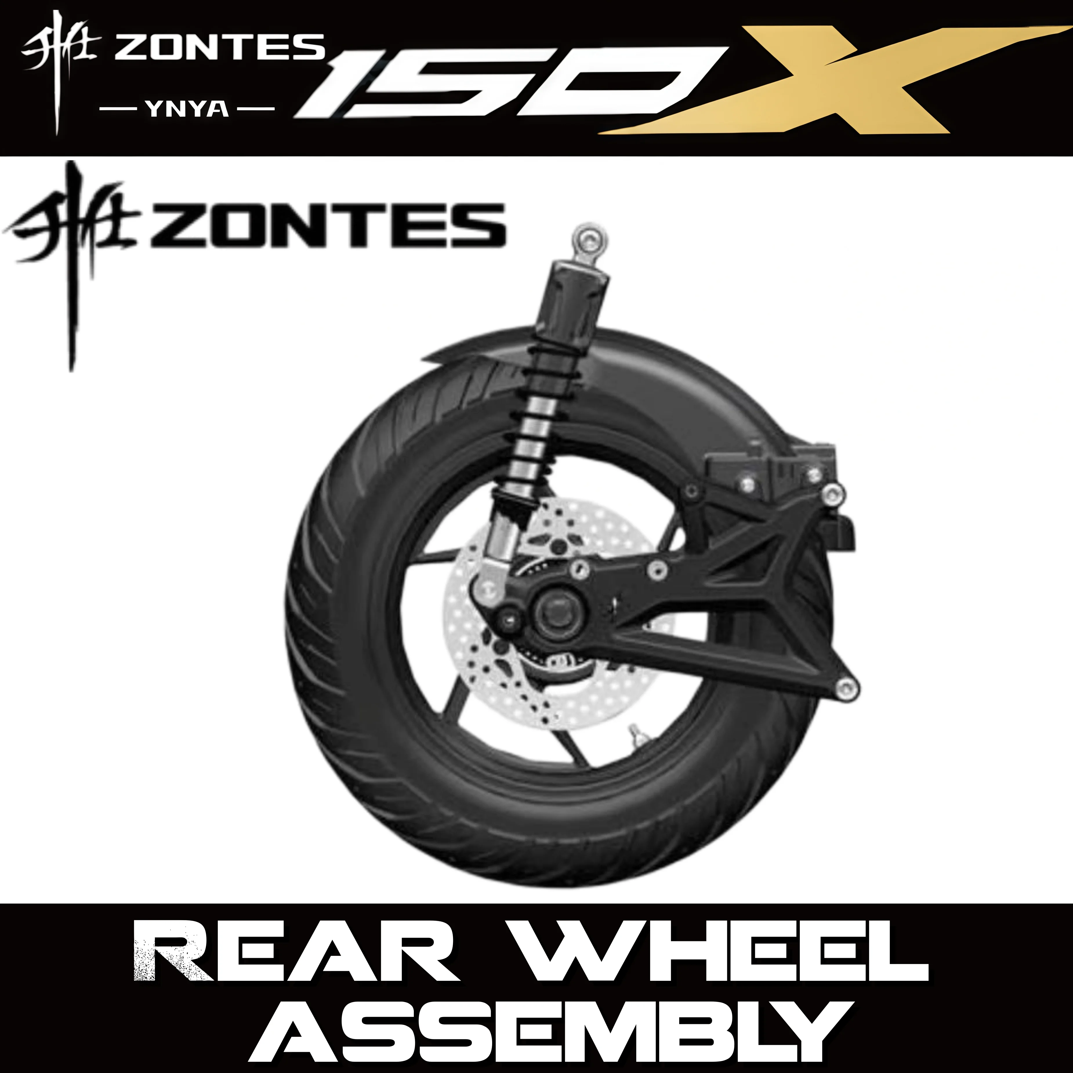 FOR ZONTES 150X Genuine Parts:Inner mudguard,rear shock absorber,rear wheel rim, swingarm tire, pressure sensor, rear brake disc