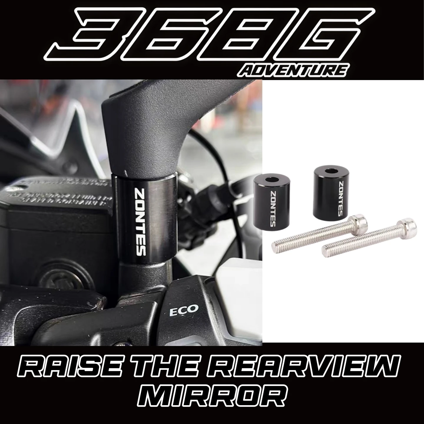 FOR ZONTES 368D/E/G/M/K Rearview Mirror Heightening Sleeves for Increased Field of View and Heightening Mounts