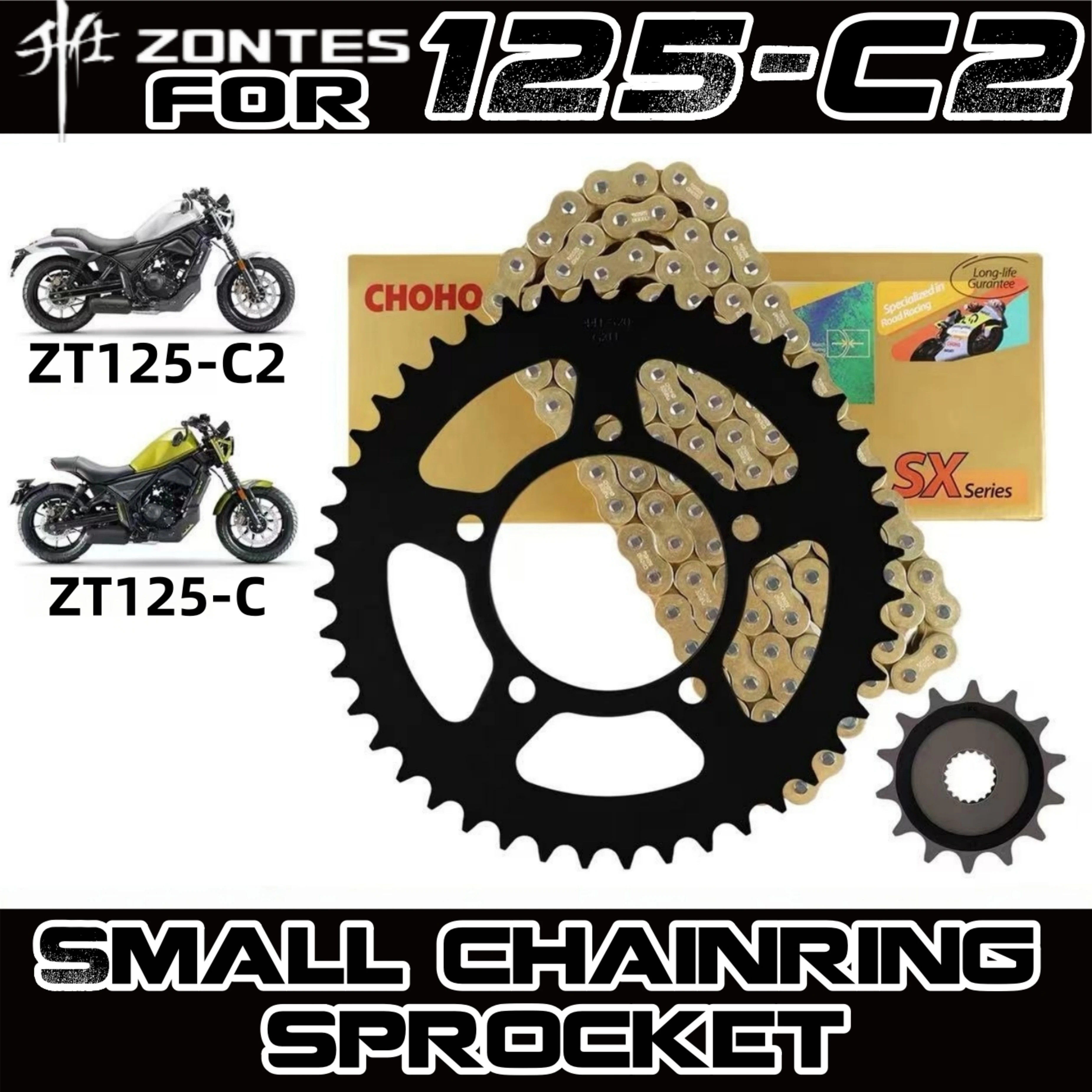 FOR ZONTES 125C ZT125C2 large motorcycle small chainring sprocket sprocket three-piece set with oil seal chain