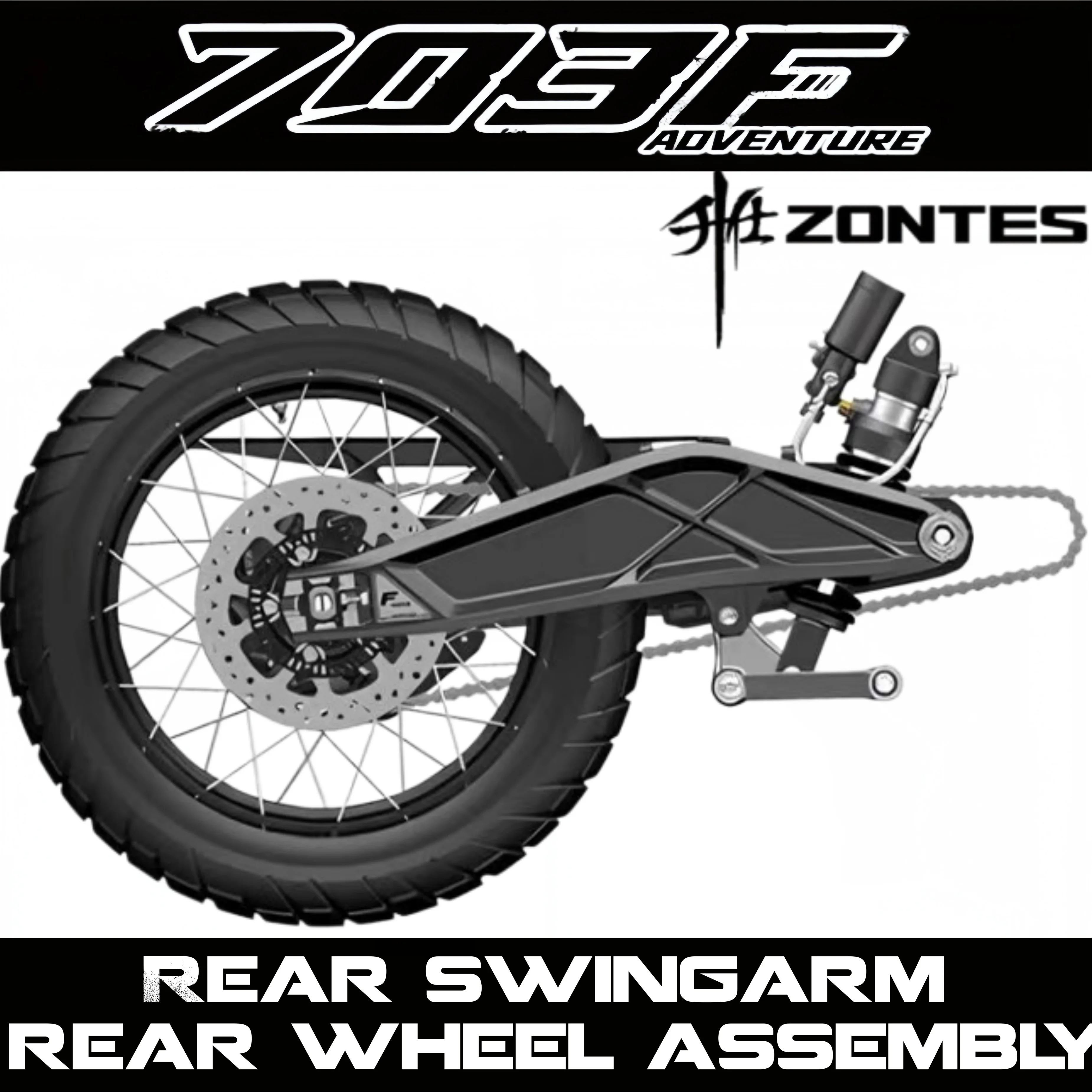 FOR ZONTES 703F Rear Swing Fork, Rear Wheel,Hollow Axle, Rear Shock Absorber,Triangular Link, Straight Link, External Brake Disc